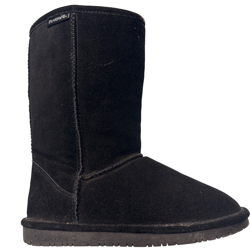 Bearpaw Elle Tall Black Suede Sheepskin Fur Lined Boots Women 7 1963W-011